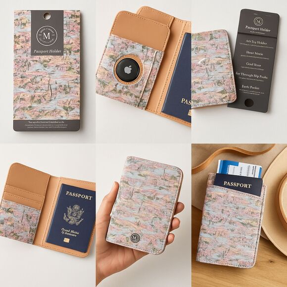 Martha Stewart Passport Holder with AirTag Slot Travel Wallet Floral Design - Picture 5 of 12